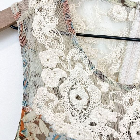Sundance Sheer Floral Panel Lace Tiered Dress Embroidered Mesh Sleeveless Summer - Picture 11 of 12